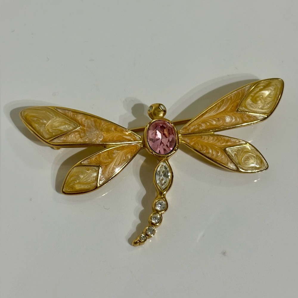 Vintage KJL Kenneth Jay Lane for Avon Goldtone  Dragonfly Brooch